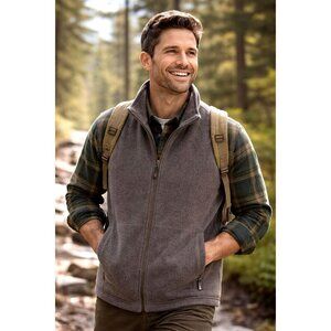 Woolrich Mens Full Zip Fleece Vest Medium Grey Outdoor Classic Gorpcore Layering
